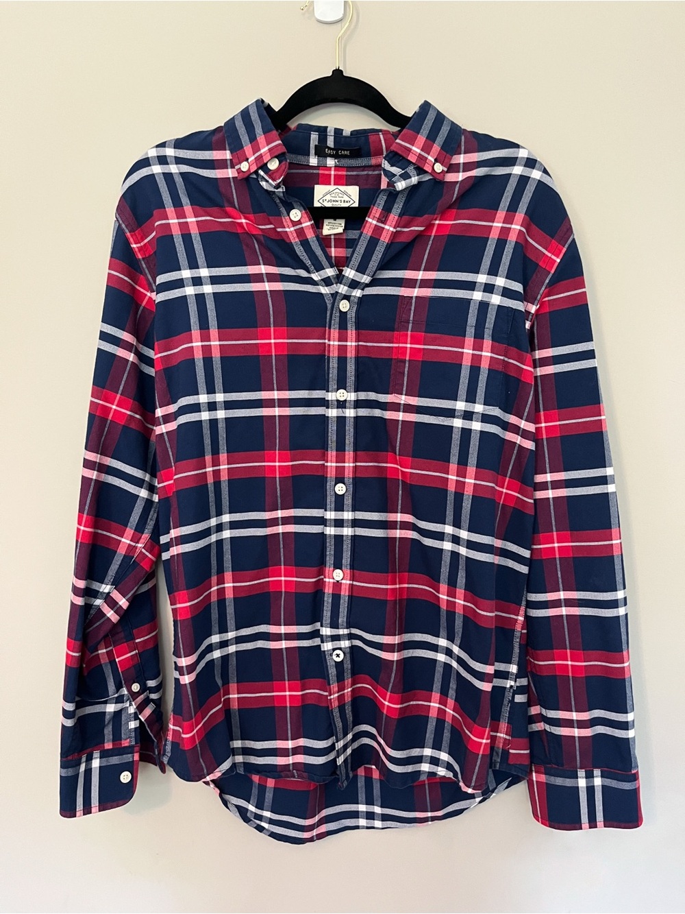 St. John’s Bay Men’s Red & Navy Plaid Button-Down Shirt